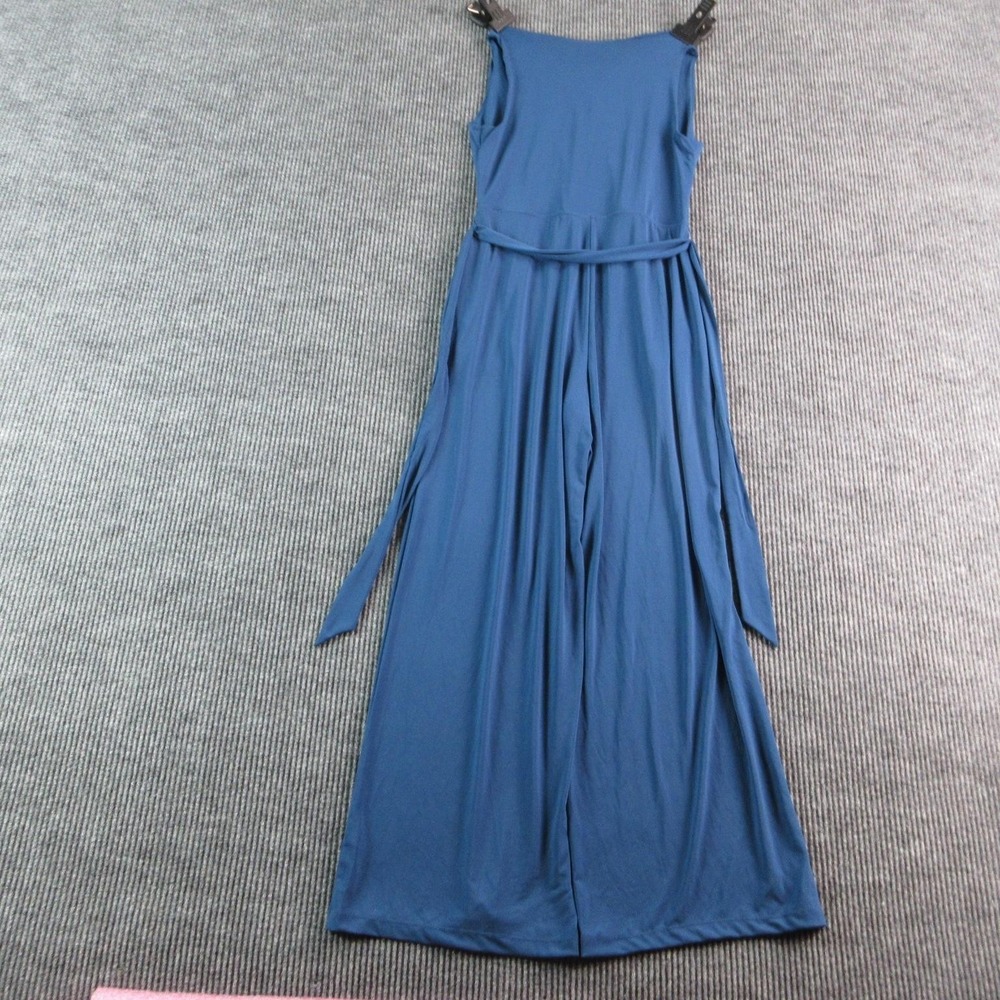 Montgomery Post Jumpsuit Womens M Petite Blue Belted Pleated V-Neck Wide Leg NWT - Picture 14 of 16